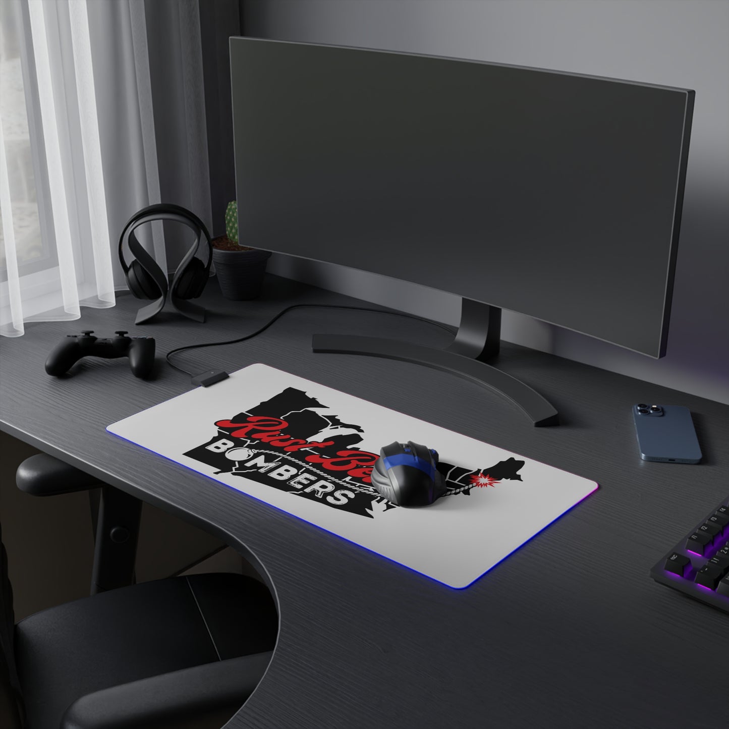 LED Gaming Mouse Pad - Rust Belt Bombers, RGB Lighting, Desk Accessories, Gamer Gift, Computer Setup