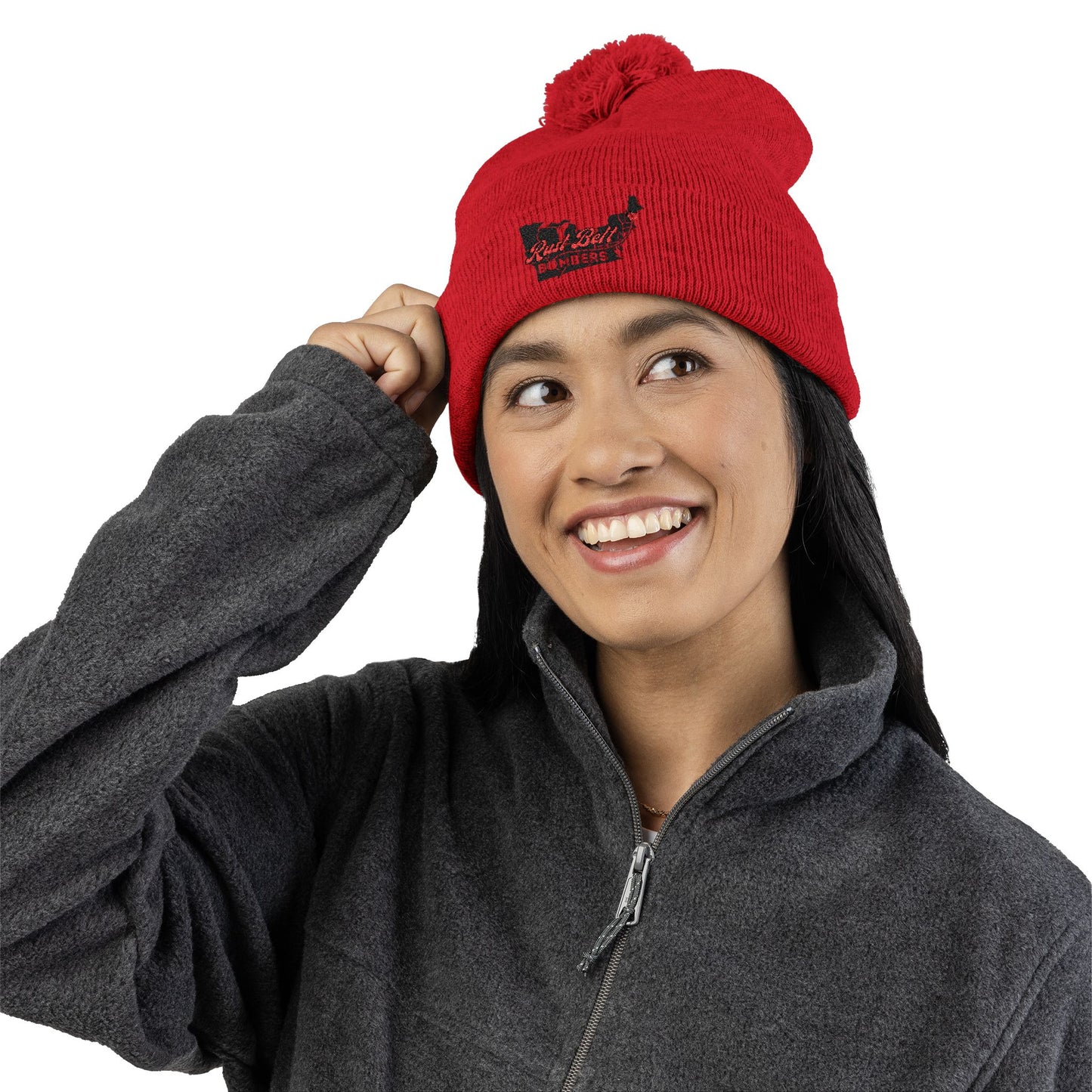 Cozy Pom-Pom Knit Cap (Embroidered) - Winter Beanie, Stylish Headwear, Gift for Him/Her, Outdoor Activities, Holiday Essential